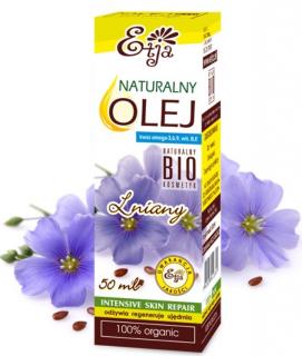 Naturalny olej lniany BIO (kwas omega-3,6,9, witamina B,E), 50 ml