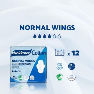 Podpaski ze skrzydełkami COTTON NORMAL WINGS, 12 sztuk