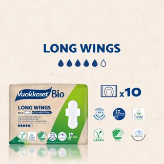 Podpaski ze skrzydełkami dłuższe BIO LONG WINGS, 10 sztuk