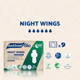 Podpaski ze skrzydełkami na noc BIO NIGHT WINGS, 9 sztuk