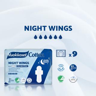 Podpaski ze skrzydełkami na noc COTTON NIGHT WINGS, 9 sztuk