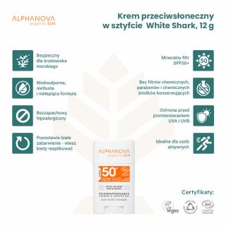 Przeciwsłoneczny krem w sztyfcie, SPF50+, White Shark, 12 g