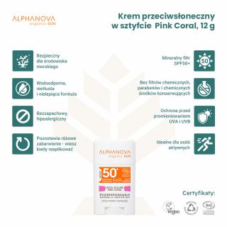 Przeciwsłoneczny krem w sztyfcie z filtrem SPF50+, różowy, 12 g