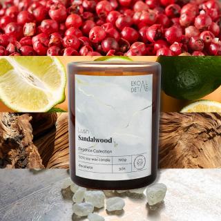 Świeca sojowa w szkle Lush Sandalwood, Kolekcja Elegance, 190 g