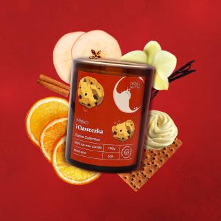 Świeca sojowa w szkle Mleko i Ciasteczka, Kolekcja Festive, 190 g