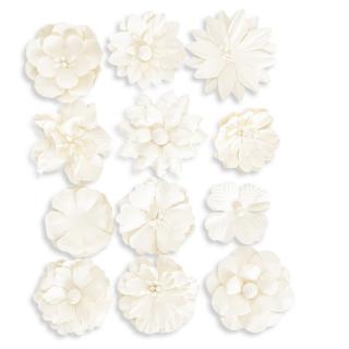 Kwiaty papierowe, 4 cm, 12 szt. białe