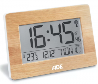Bambusowy zegar elektroniczny z termometrem i budzikiem ADE