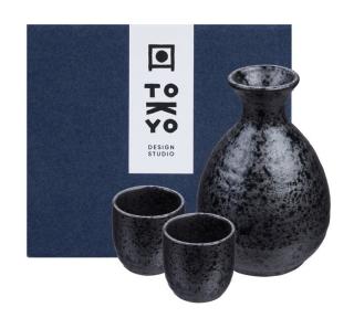 Czarno-srebrny 2 osobowy zestaw do sake Kuro Tetsusabi 300 ml