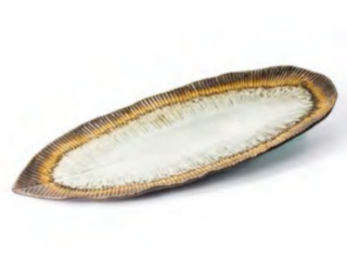 Porcelanowy biało-brązowy talerz do sushi 21 cm
