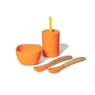 Silikonowy zestaw obiadowy dla dziecka Avanchy La Petit pomarańczowy