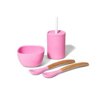 Silikonowy zestaw obiadowy dla dziecka Avanchy La Petite różowy