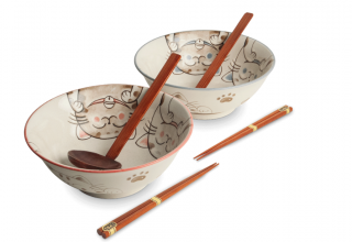 Upominkowy zestaw 2 japońskich mis na ramen cat 20,5 cm