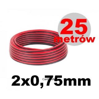 Kabel głośnikowy CCA 0.75mm 25m czerwono-czarny