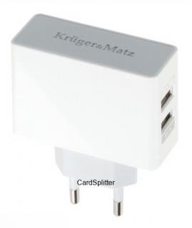 Ładowarka sieciowa USB KrugerMatz KM0017 z dwoma gniazdami USB 2.1A + 1A