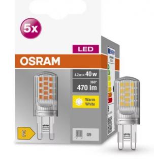 5szt. żarówek LED PIN 40 4,2W 2700K 470lm G9 230V OSRAM