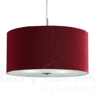 Drum lampa wisząca 3 chrom szkło czerwony abażur60