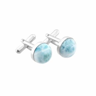 Larimar ø12 w oprawie (S899) Srebrne spinki do mankietów z larimarem w oprawie srebrnej 925
