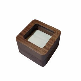 Ozdobne pudełko drewniane - wenge z okienkiem (A029) 1szt. Opakowanie jubilerskie na obrączki lub spinki do mankietów w kolorze wenge