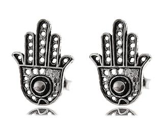 Delikatne oksydowane srebrne kolczyki celebrytki dłoń fatimy ręka talizman amulet srebro 925