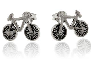 Delikatne oksydowane srebrne kolczyki celebrytki rower rowerek bicycle srebro 925
