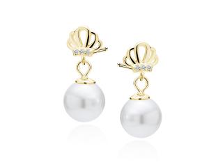 Delikatne pozłacane wiszące srebrne kolczyki perły perełki kulki cyrkonie srebro 925