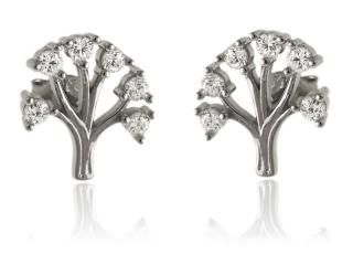 Delikatne rodowane srebrne kolczyki celebrytki drzewko drzewo życia tree białe cyrkonie srebro 925