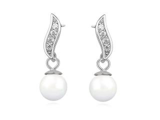 Delikatne rodowane wiszące srebrne kolczyki perły perełki cyrkonie srebro 925