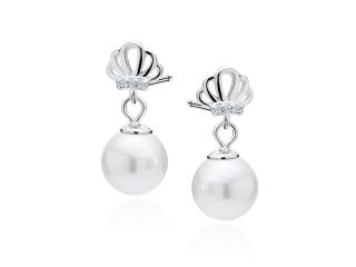 Delikatne rodowane wiszące srebrne kolczyki perły perełki kulki cyrkonie srebro 925
