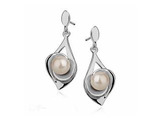 Delikatne wiszące rodowane srebrne kolczyki perły perełki srebro 925