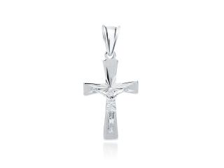 Delikatny rodowany srebrny krzyżyk krzyż z wizerunkiem Chrystusa diamentowany wzór srebro 925