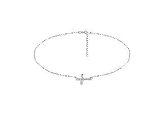 Delikatny rodowany srebrny naszyjnik gwiazd celebrytka krzyżyk krzyż cross cyrkonie srebro 925