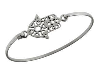 Elegancka gładka sztywna srebrna bransoleta ażurowa dłoń fatimy talizman amulet srebro 925