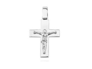 Elegancki duży rodowany srebrny gładki krzyżyk krzyż z wizerunkiem Chrystusa srebro 925