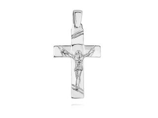 Elegancki duży rodowany srebrny krzyżyk krzyż z wizerunkiem Chrystusa srebro 925