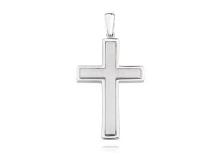 Elegancki duży rodowany srebrny piaskowany satynowany krzyżyk krzyż srebro 925