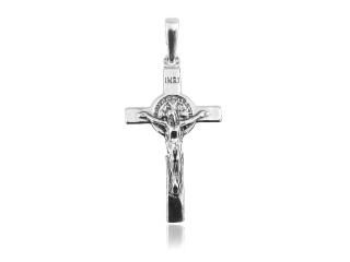 Elegancki oksydowany srebrny wisior dwustronny krzyżyk z wizerunkiem Chrystusa srebro 925