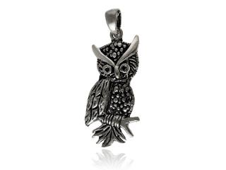 Elegancki oksydowany srebrny wisior wisiorek sowa sówka owl ptak bird srebro 925