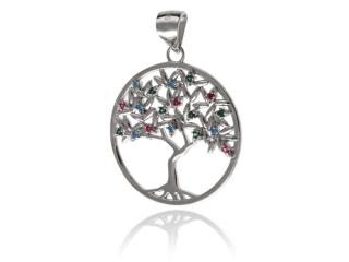 Elegancki rodowany srebrny wisiorek drzewo życia tree of life kolorowe cyrkonie srebro 925