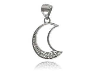 Elegancki rodowany srebrny wisiorek księżyc rogalik moon białe cyrkonie srebro 925