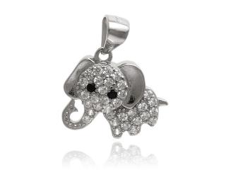 Elegancki rodowany srebrny wisiorek słonik na szczęście elephant lucky białe cyrkonie srebro 925