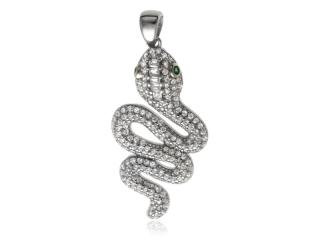 Elegancki rodowany srebrny wisiorek wąż żmija snake cyrkonie srebro 925