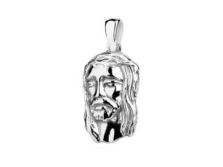 Elegancki rodowany srebrny wisiorek zawieszka medalik twarz Jezusa Chrystusa srebro 925