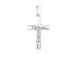 Elegancki srebrny klasyczny gładki matowy krzyżyk krzyż z wizerunkiem Chrystusa srebro 925
