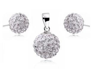 Elegancki srebrny komplet białe kuleczki Swarovski 8mm 12mm shamballa 925