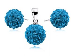 Elegancki srebrny komplet kuleczki capri blue Swarovski 10mm shamballa srebro 925