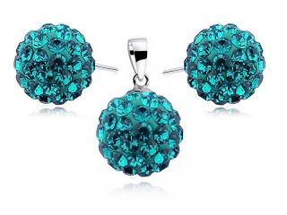 Elegancki srebrny komplet kuleczki Swarovski blue zircon 12mm shamballa srebro 925