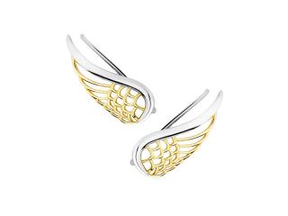 Eleganckie rodowane pozłacane srebrne kolczyki nausznice skrzydła anioła skrzydełka wings srebro 925