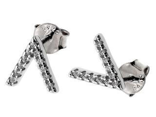 Eleganckie rodowane srebrne kolczyki celebrytki litera V białe cyrkonie srebro 925