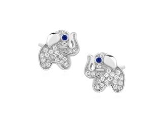 Eleganckie rodowane srebrne kolczyki celebrytki słonik słoń elephant cyrkonie srebro 925