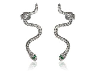 Eleganckie rodowane srebrne kolczyki celebrytki wąż żmija snake cyrkonie srebro 925
